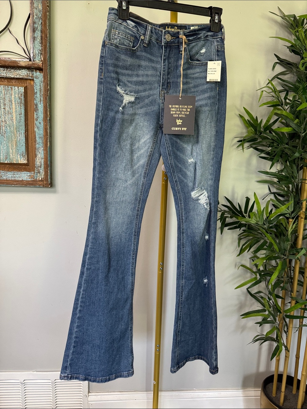 Indigo Rein high rise Curvy Fit Distressed Flare Jeans - Medium Blue NWT 1